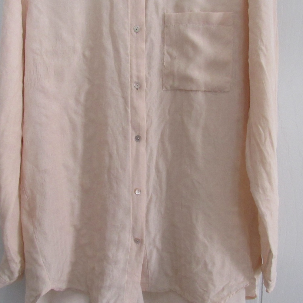 Eileen Fisher Shirt Medium Organic Cotton Silk Light Peach Button Long Sleeve - Picture 4 of 10
